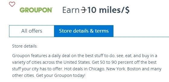 Earn 10 miles per $ for Groupon Purchase at AAdvantage eShopping