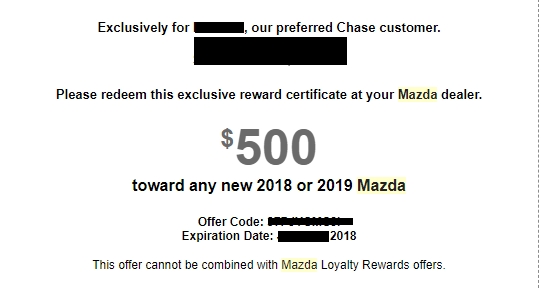 Earn 50,000 Chase Ultimate Rewards Points on New Mazda at Mazda Capital Services