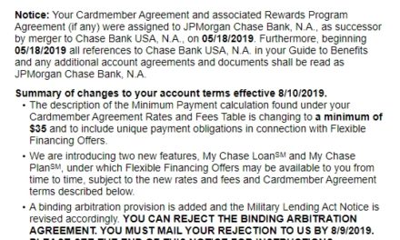 Chase Credit Card Account Terms Changes Effective August 2019 – Explained