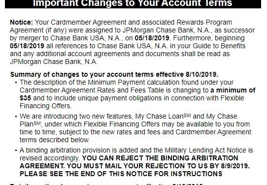 Chase Credit Card Account Terms Changes Effective August 2019 – Explained