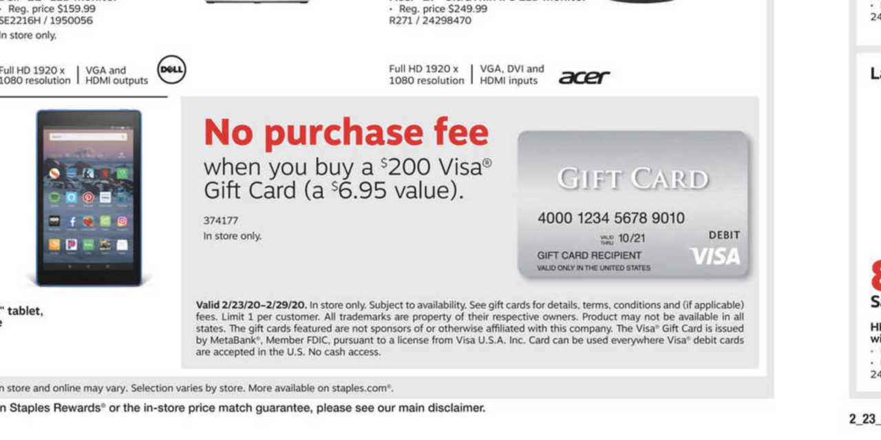 Staples No Fee Visa Gift Cards and Chase Offers –  2/23 until 2/29