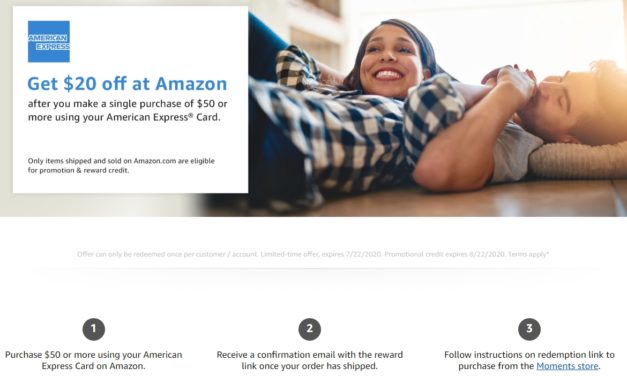 Get $20 for $50 purchase at Amazon when using an American Express card