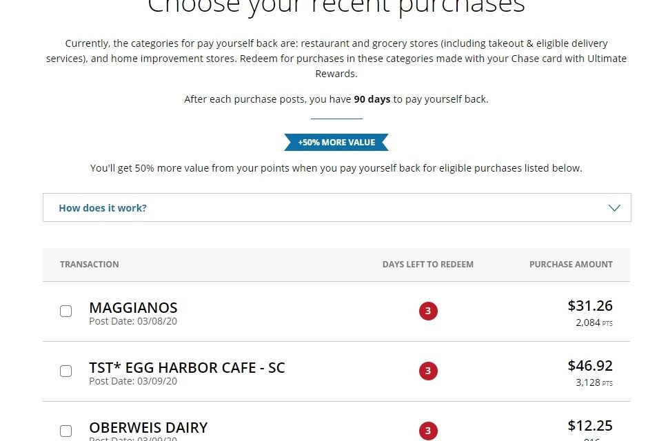 How to Pay Yourself Back for up to 50% more redemption on Chase Sapphire for grocery stores, dining and home improvement