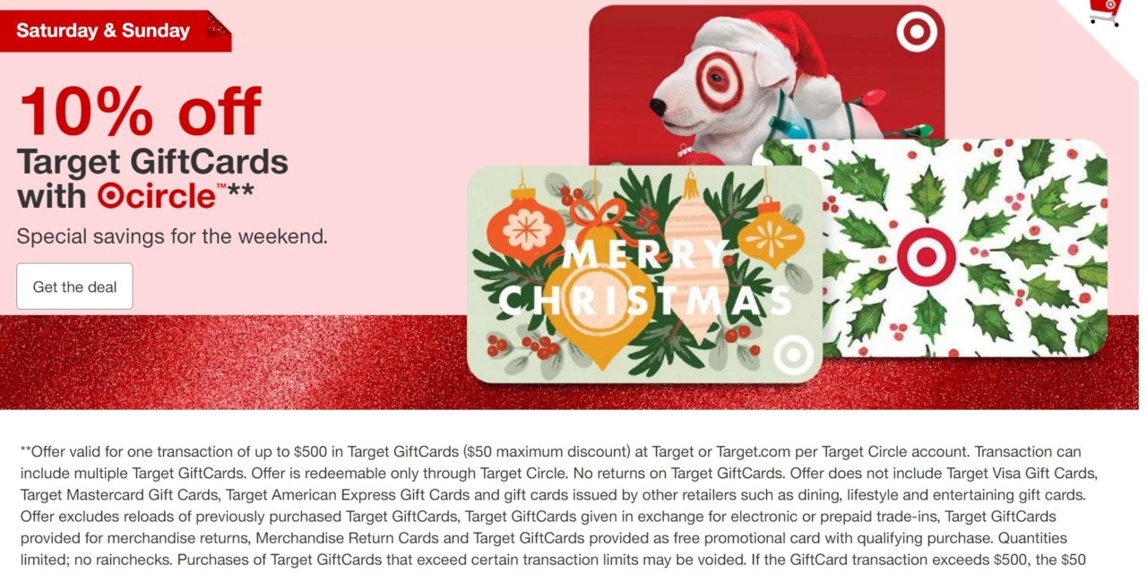 Target Gift Cards 10% off + Chase Freedom 5% PayPal 12/5 to 12/6